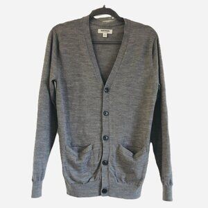 GOODTHREADS 100% Merino Wool Cardigan Sweater Mens XS Gray V-Neck Front Pockets